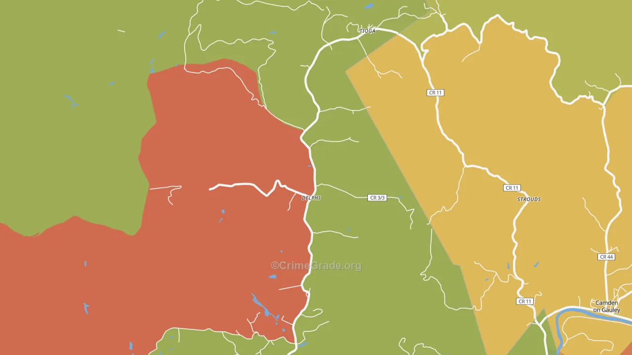 Tioga, WV Map of Drug-Related Crime Rates