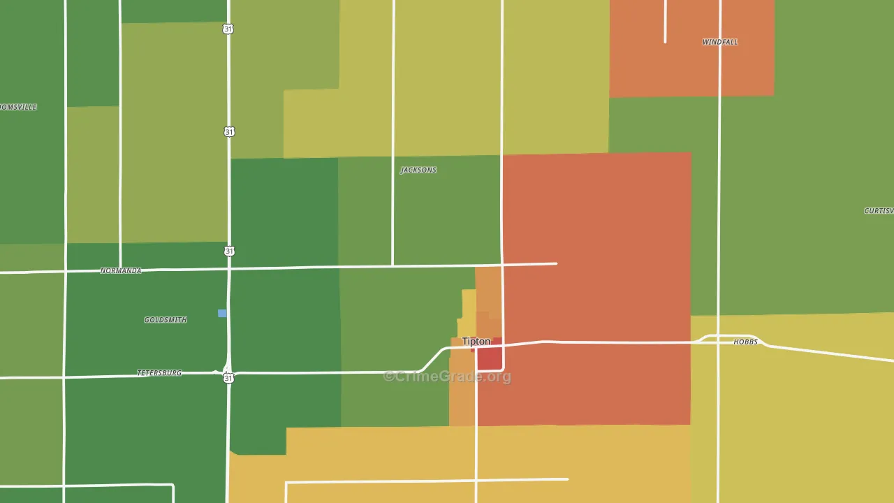 Tipton County, IN Map of Drug-Related Crime Rates