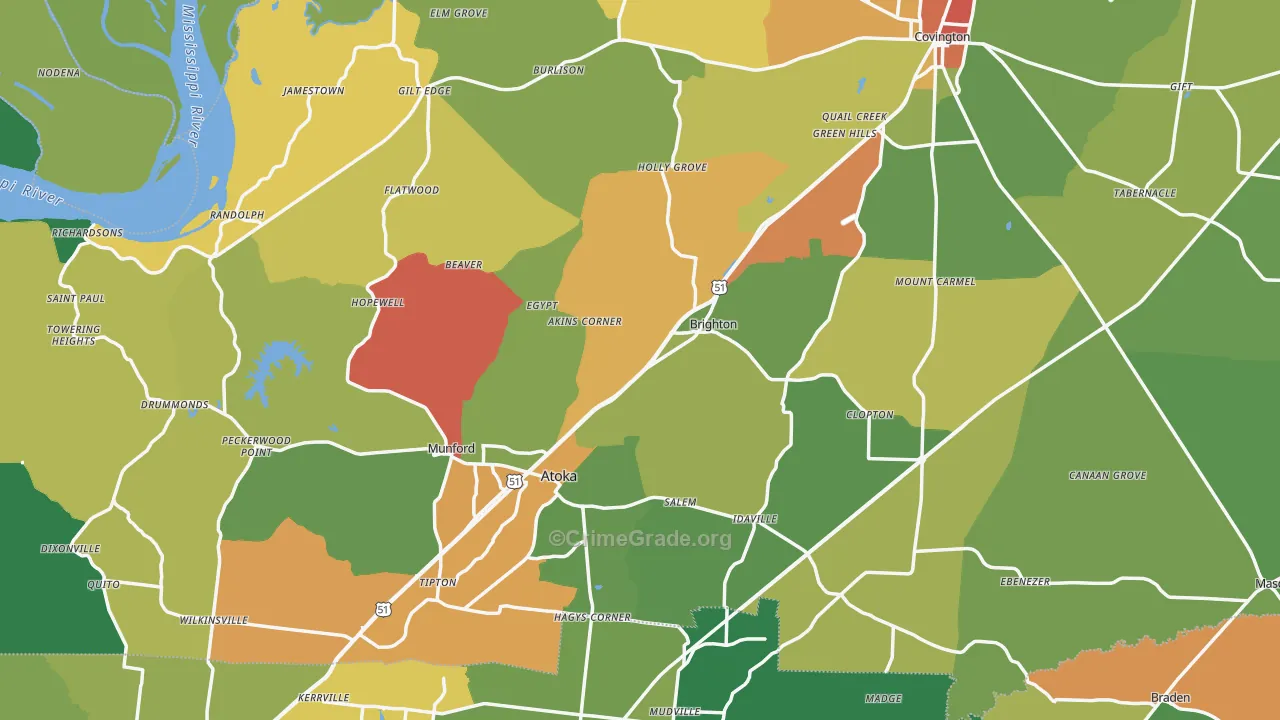 Tipton County, TN Map of Drug-Related Crime Rates