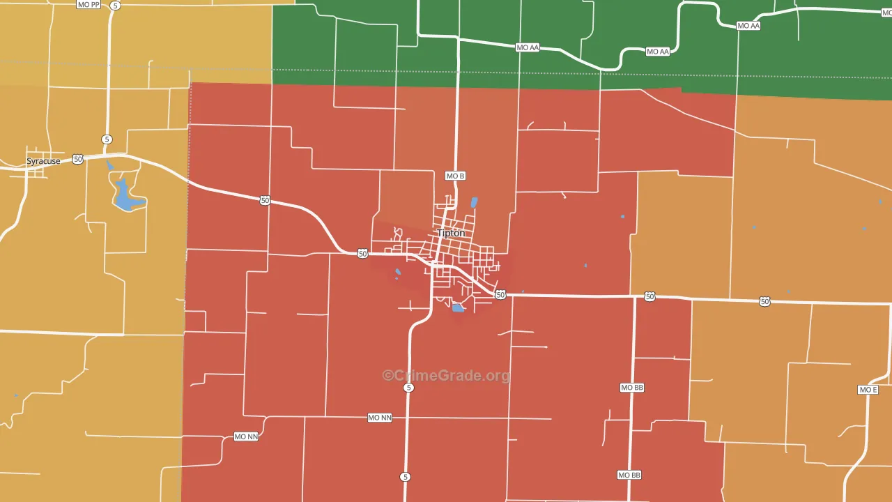 Tipton, MO Map of Drug-Related Crime Rates