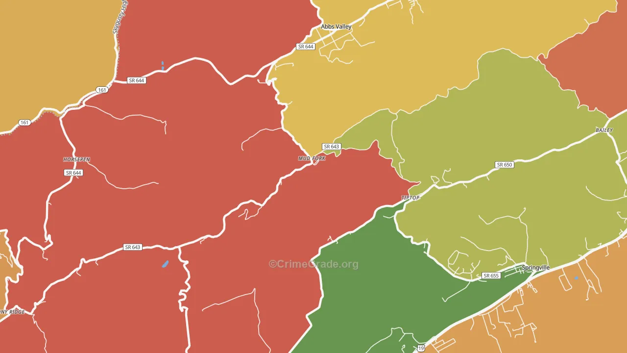 Tiptop, VA Map of Drug-Related Crime Rates