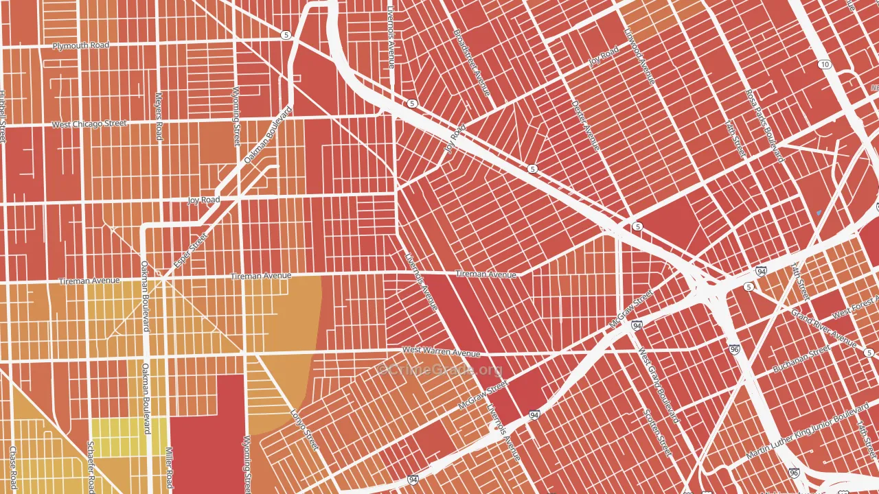 Tireman, Detroit, MI Map of Drug-Related Crime Rates