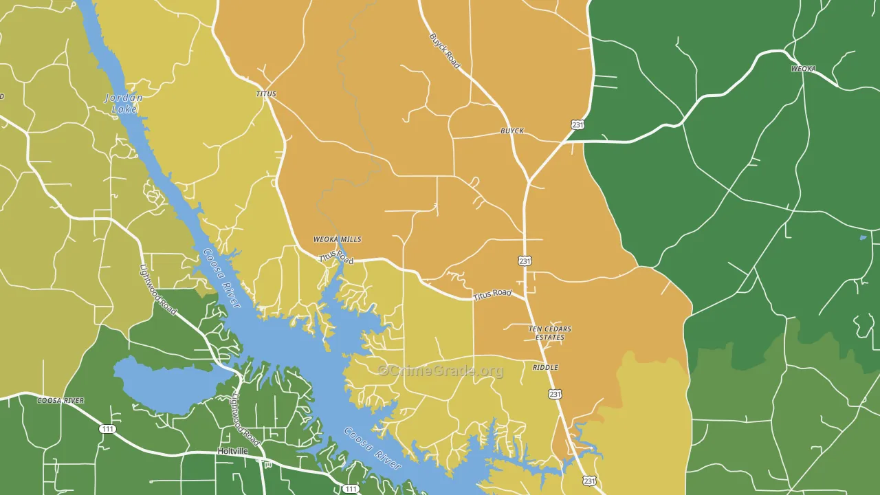 Titus, AL Map of Drug-Related Crime Rates