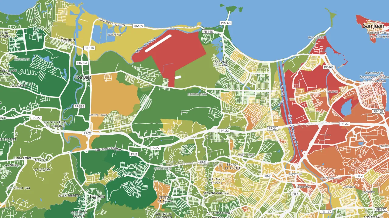 Toa Baja Municipio, PR Map of Drug-Related Crime Rates