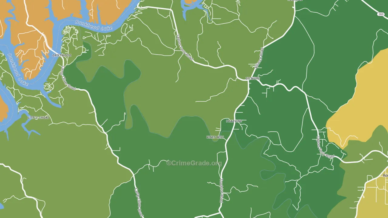 Toadvine, AL Map of Drug-Related Crime Rates