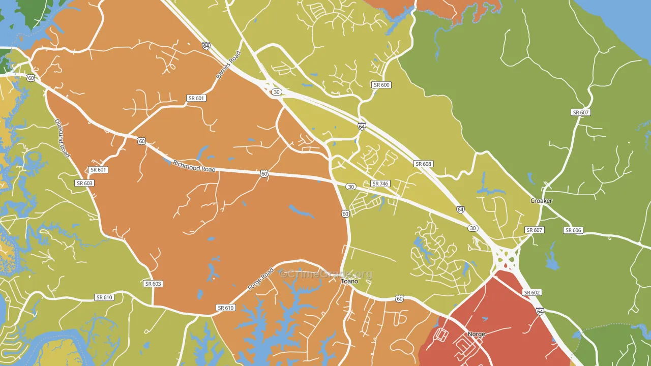 Toano, VA Map of Drug-Related Crime Rates