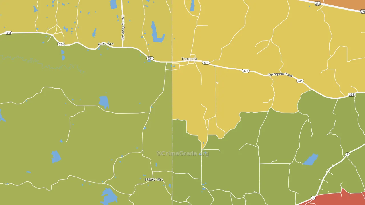 Toccopola, MS Map of Drug-Related Crime Rates