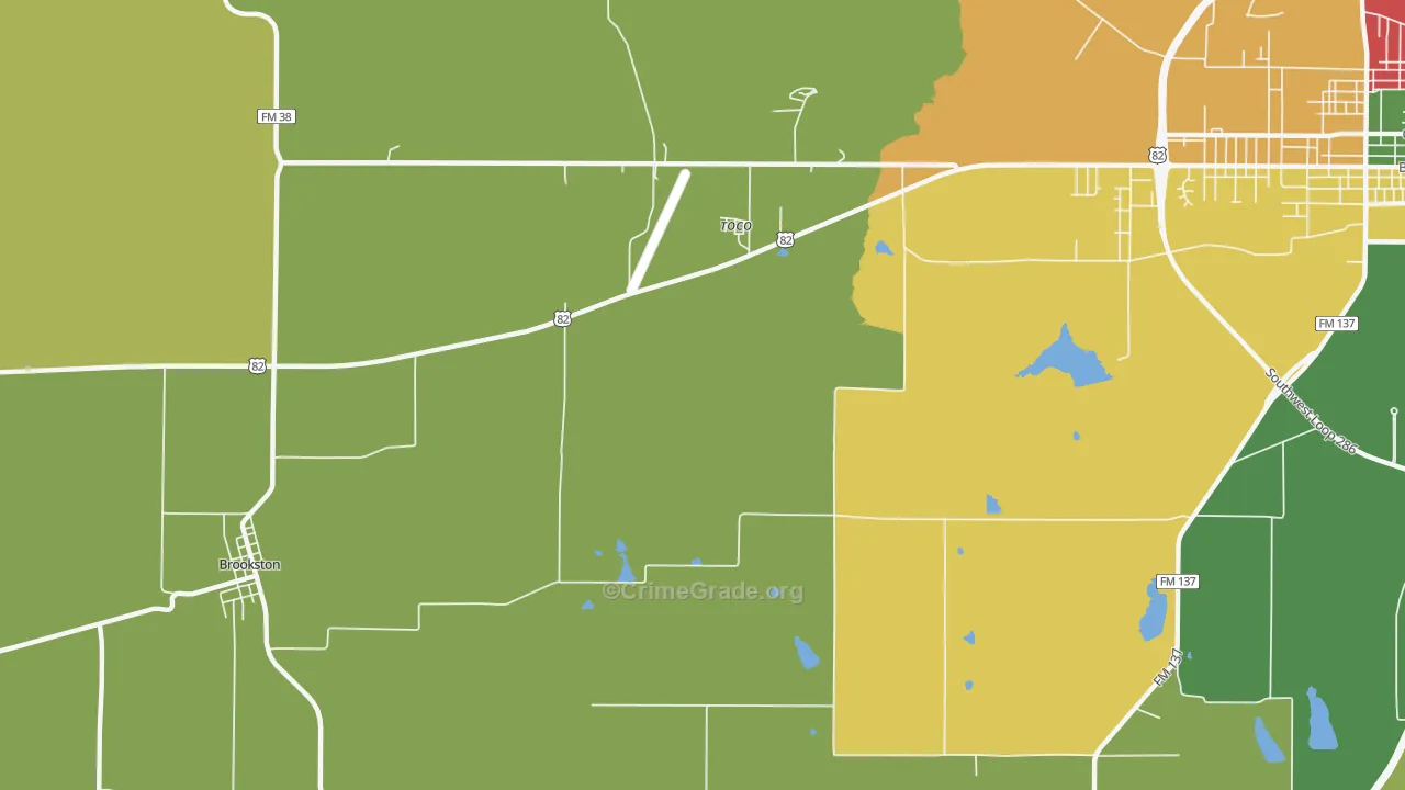 Toco, TX Map of Drug-Related Crime Rates