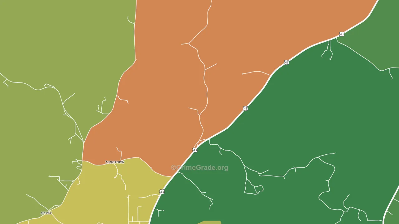 Toddtown, AL Map of Drug-Related Crime Rates
