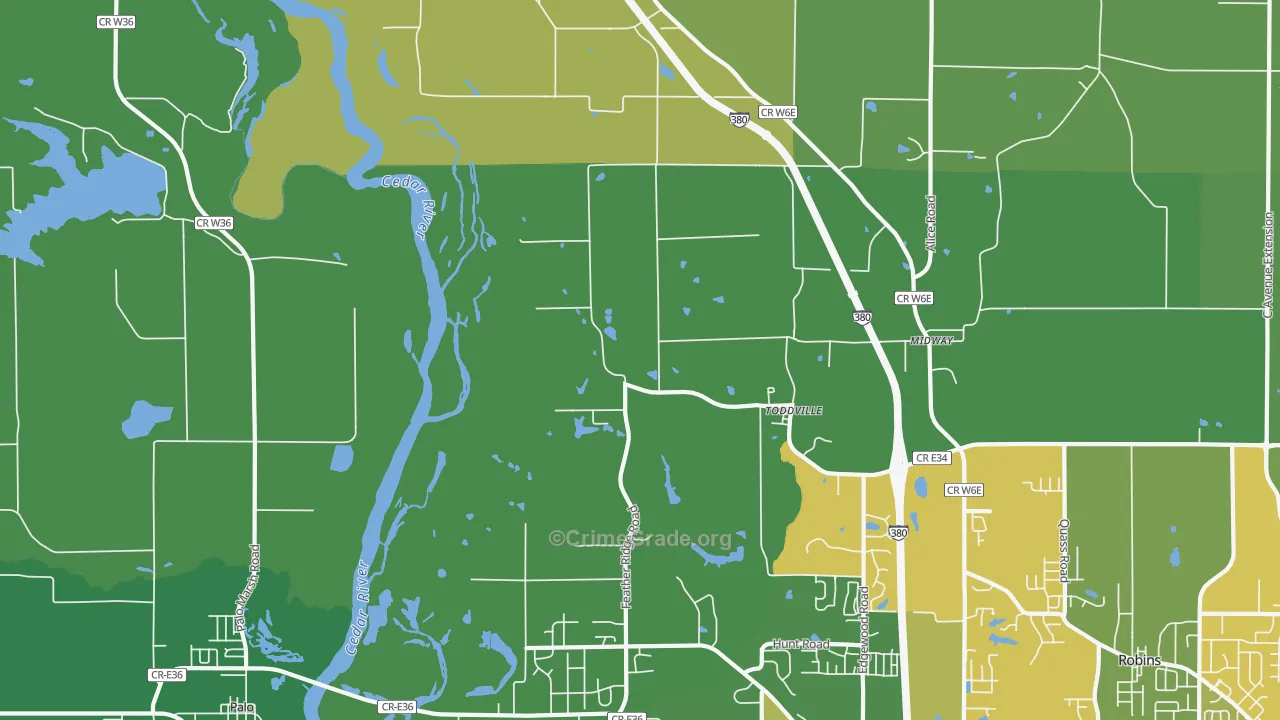 Toddville, IA Map of Drug-Related Crime Rates