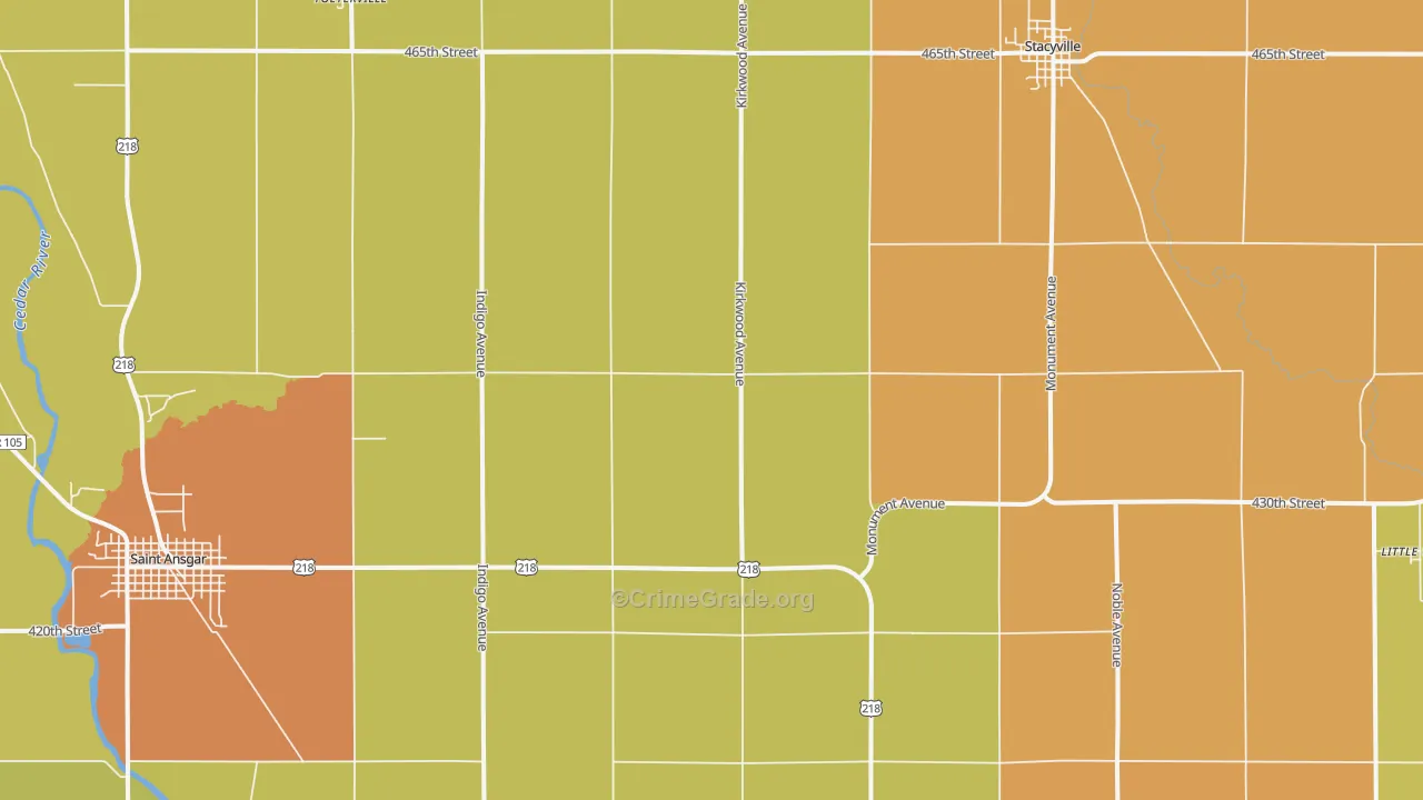 Toeterville, IA Map of Drug-Related Crime Rates