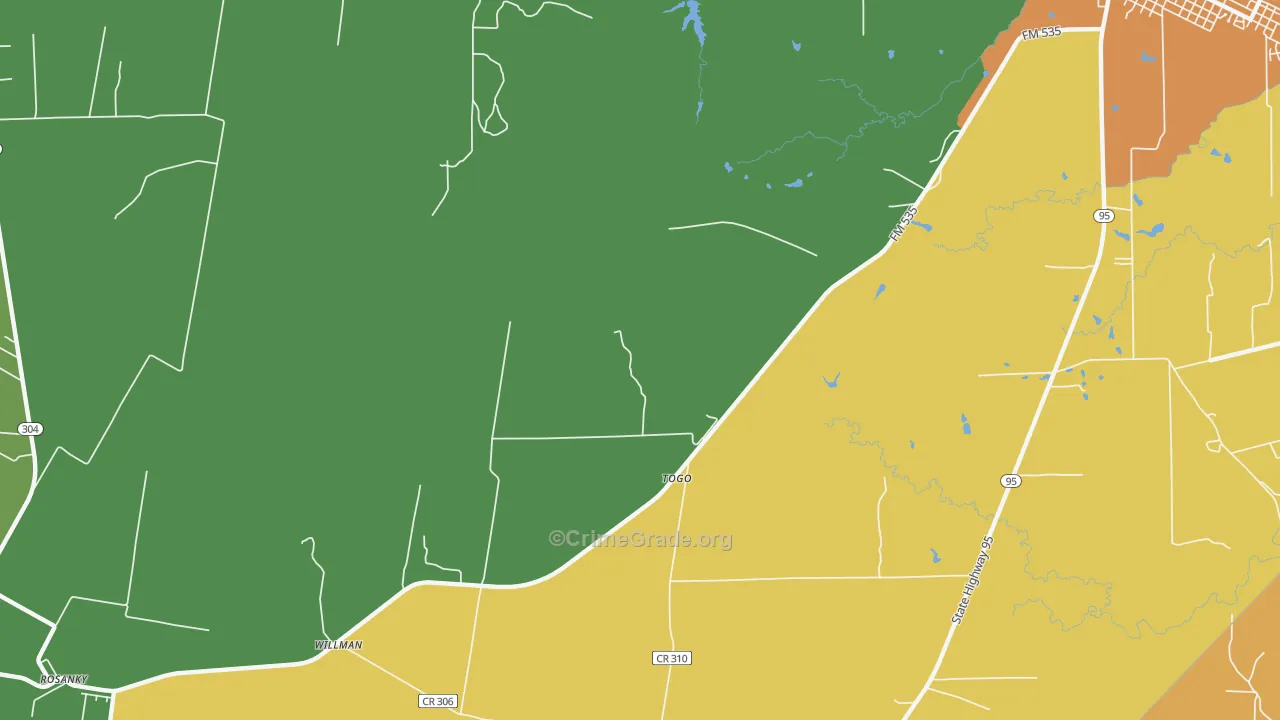 Togo, TX Map of Drug-Related Crime Rates