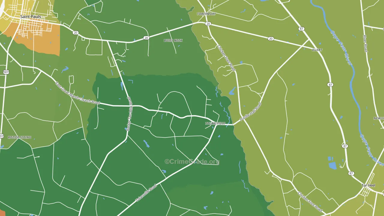 Tolarsville, NC Map of Drug-Related Crime Rates
