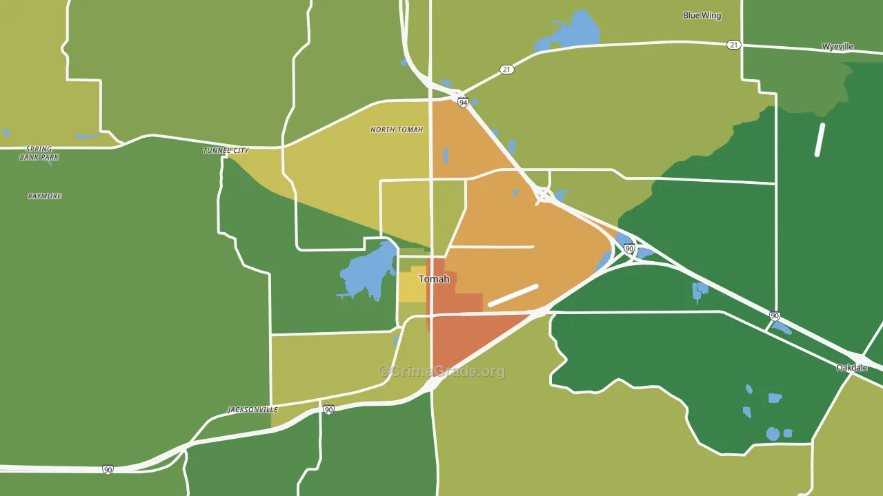 Tomah, WI Map of Drug-Related Crime Rates