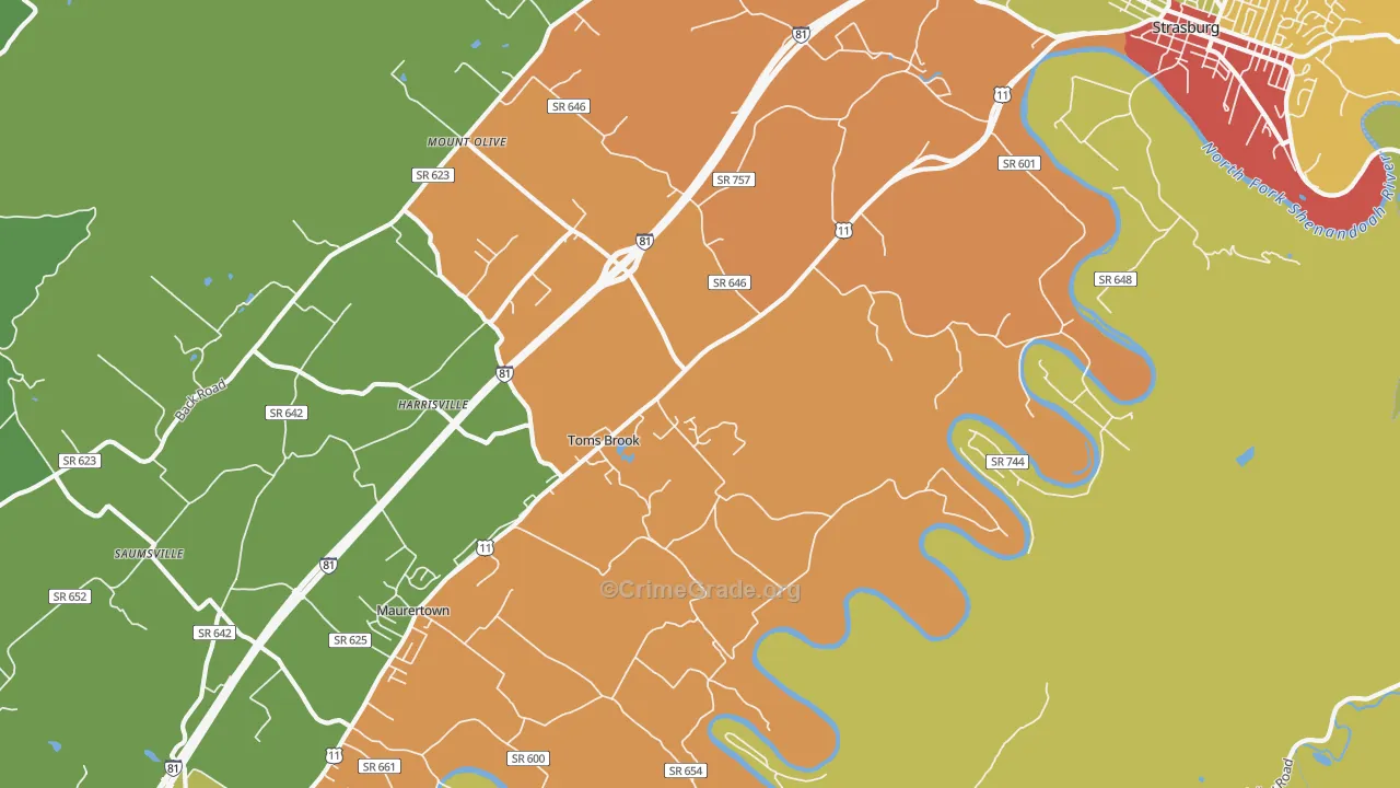 Toms Brook, VA Map of Drug-Related Crime Rates