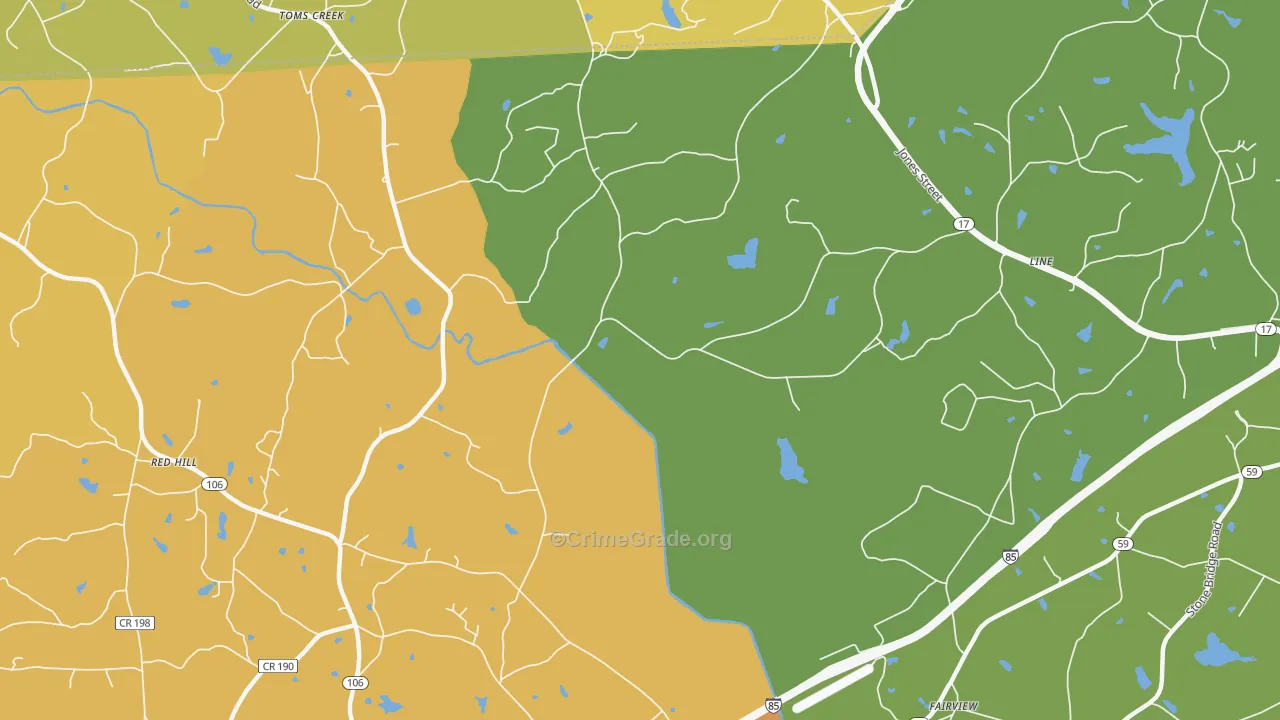 Toms Creek, GA Map of Drug-Related Crime Rates