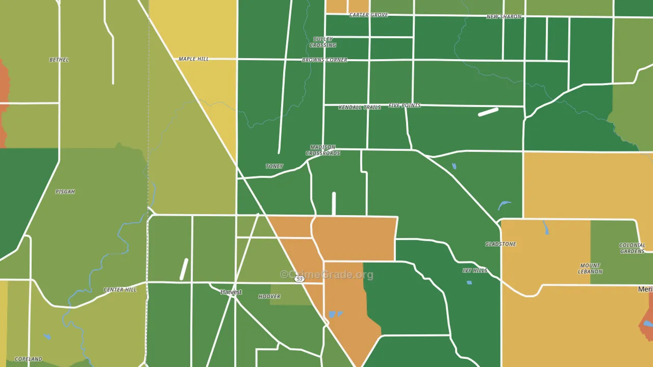 Toney, AL Map of Drug-Related Crime Rates