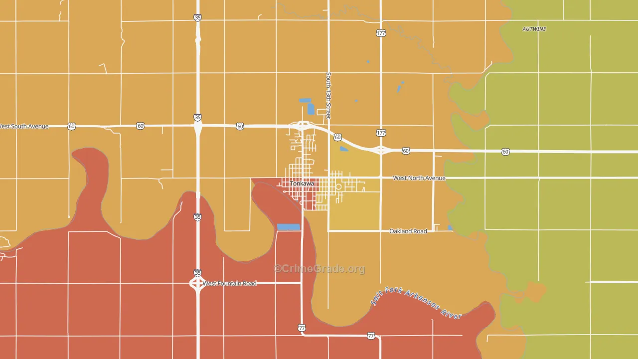 Tonkawa, OK Map of Drug-Related Crime Rates