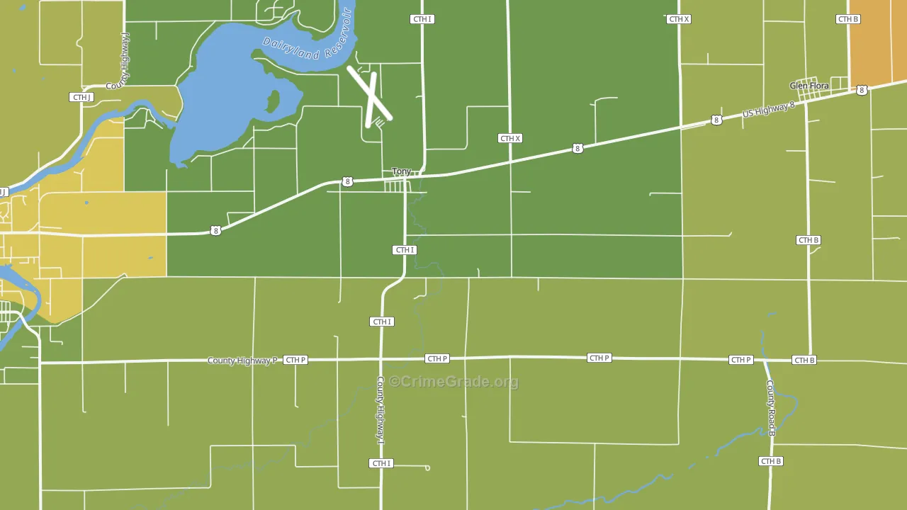 Tony, WI Map of Drug-Related Crime Rates