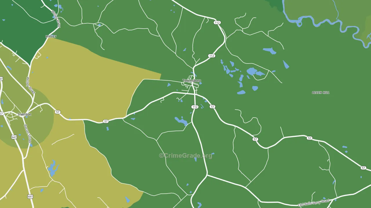 Toomsboro, GA Map of Drug-Related Crime Rates