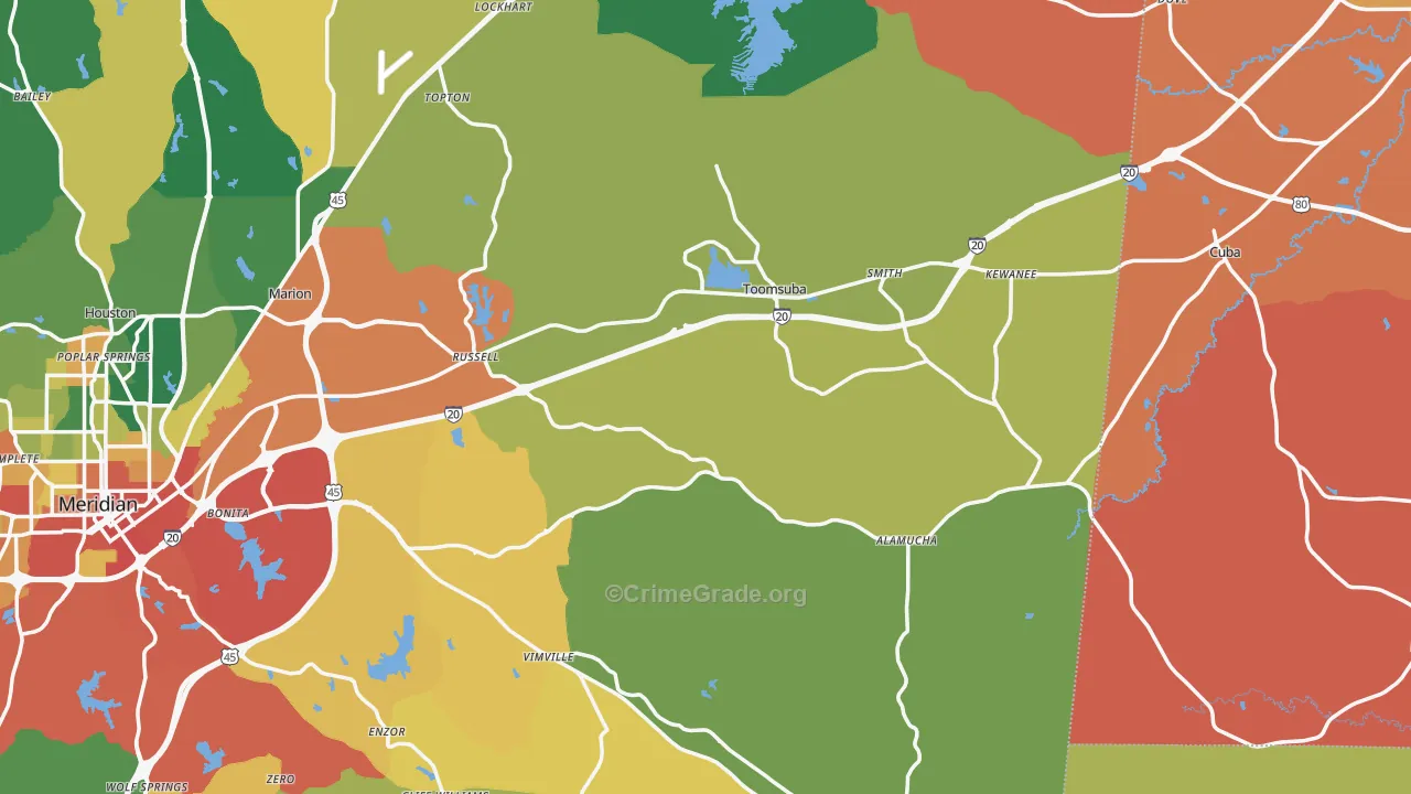 Toomsuba, MS Map of Drug-Related Crime Rates
