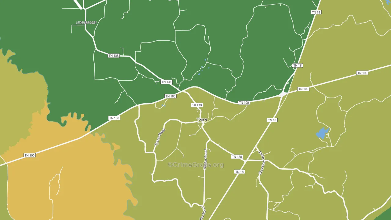 Toone, TN Map of Drug-Related Crime Rates