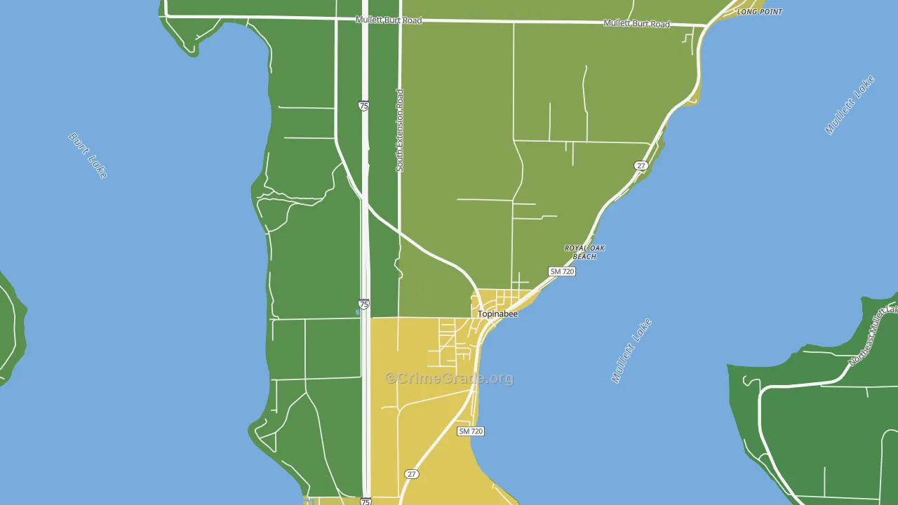 Topinabee, MI Map of Drug-Related Crime Rates