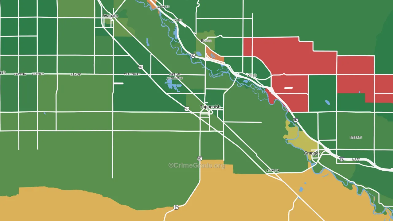 Toppenish, WA Map of Drug-Related Crime Rates