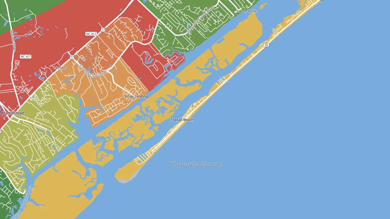 Topsail Beach, NC Map of Drug-Related Crime Rates