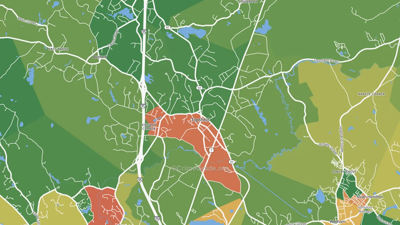 Topsfield, MA Map of Drug-Related Crime Rates