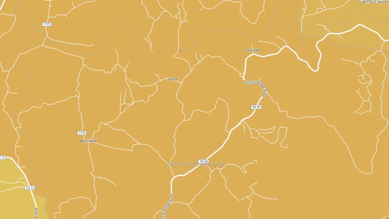 Topsy, TN Map of Drug-Related Crime Rates