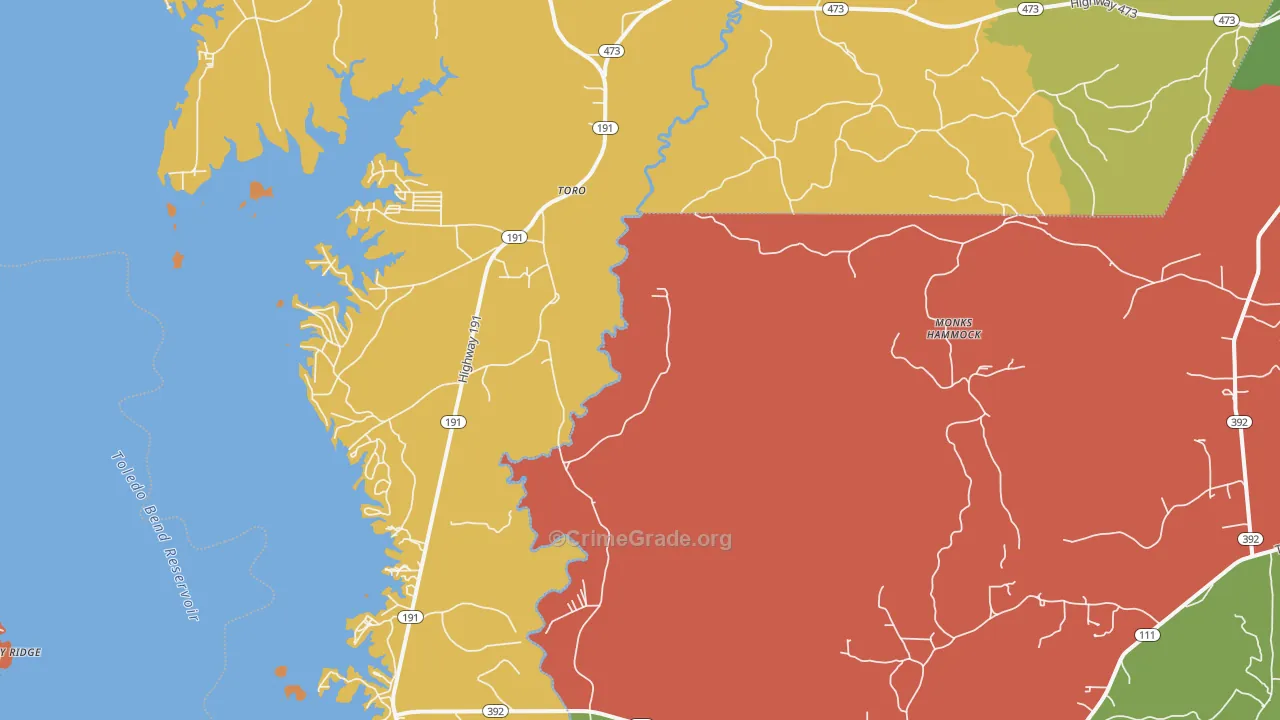 Toro, LA Map of Drug-Related Crime Rates