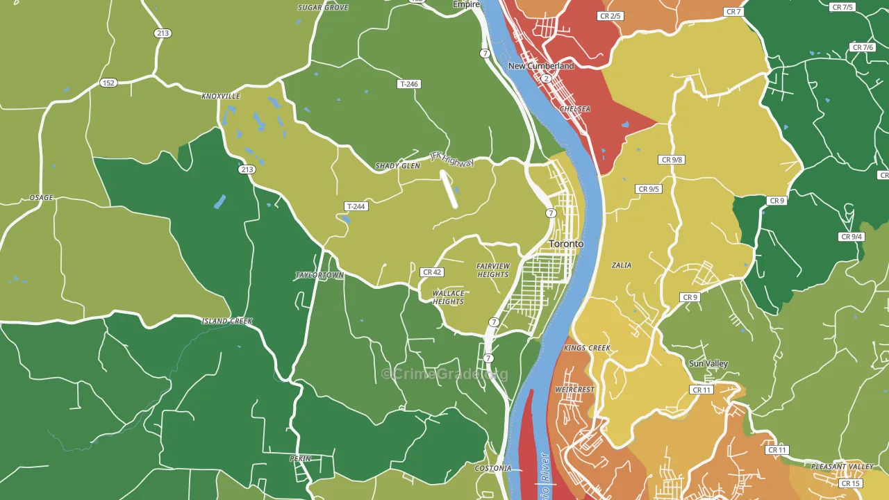 Toronto, OH Map of Drug-Related Crime Rates