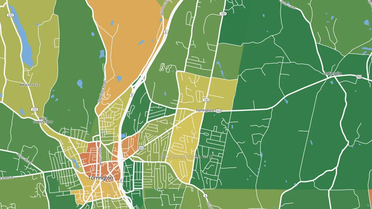 Torringford, Torrington, CT Map of Drug-Related Crime Rates