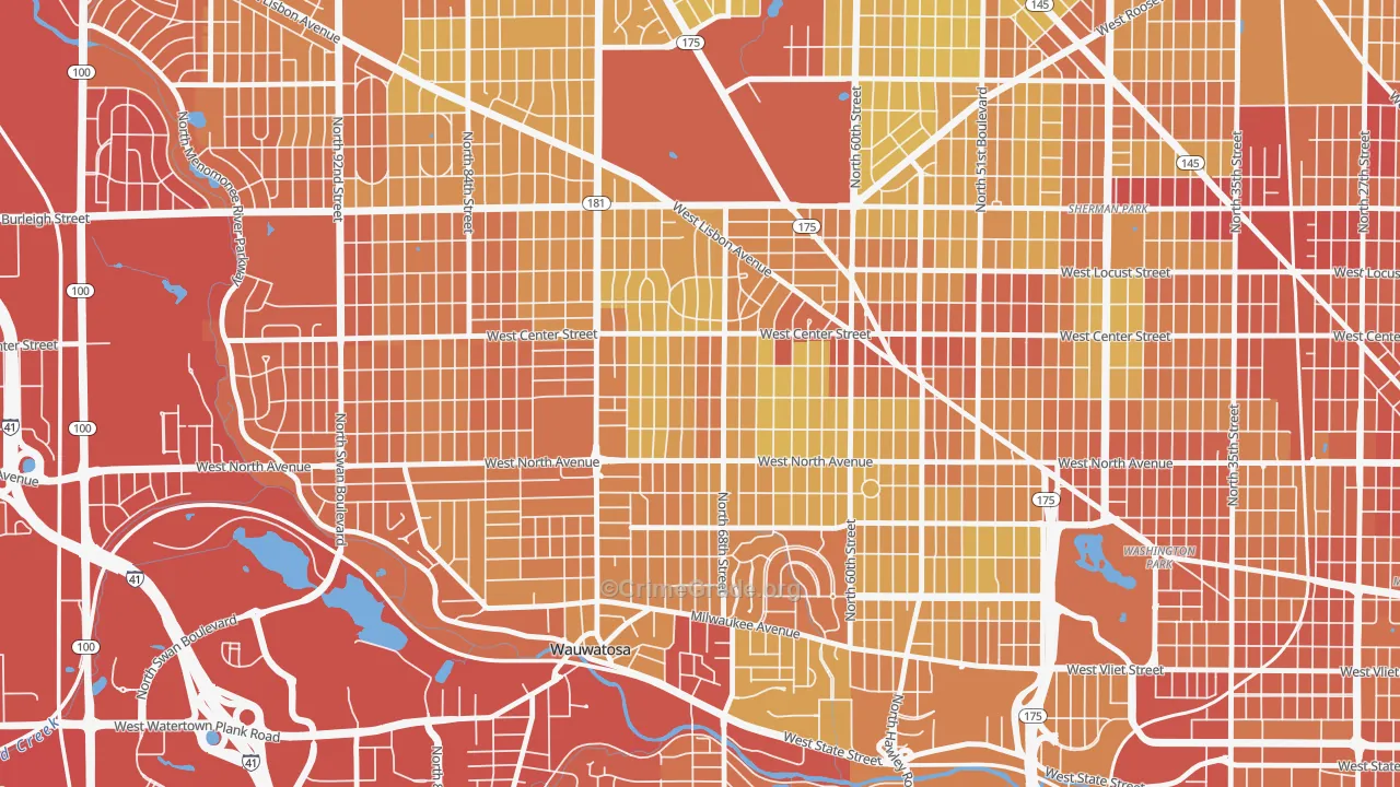 Tosa East Towne, Wauwatosa, WI Map of Drug-Related Crime Rates