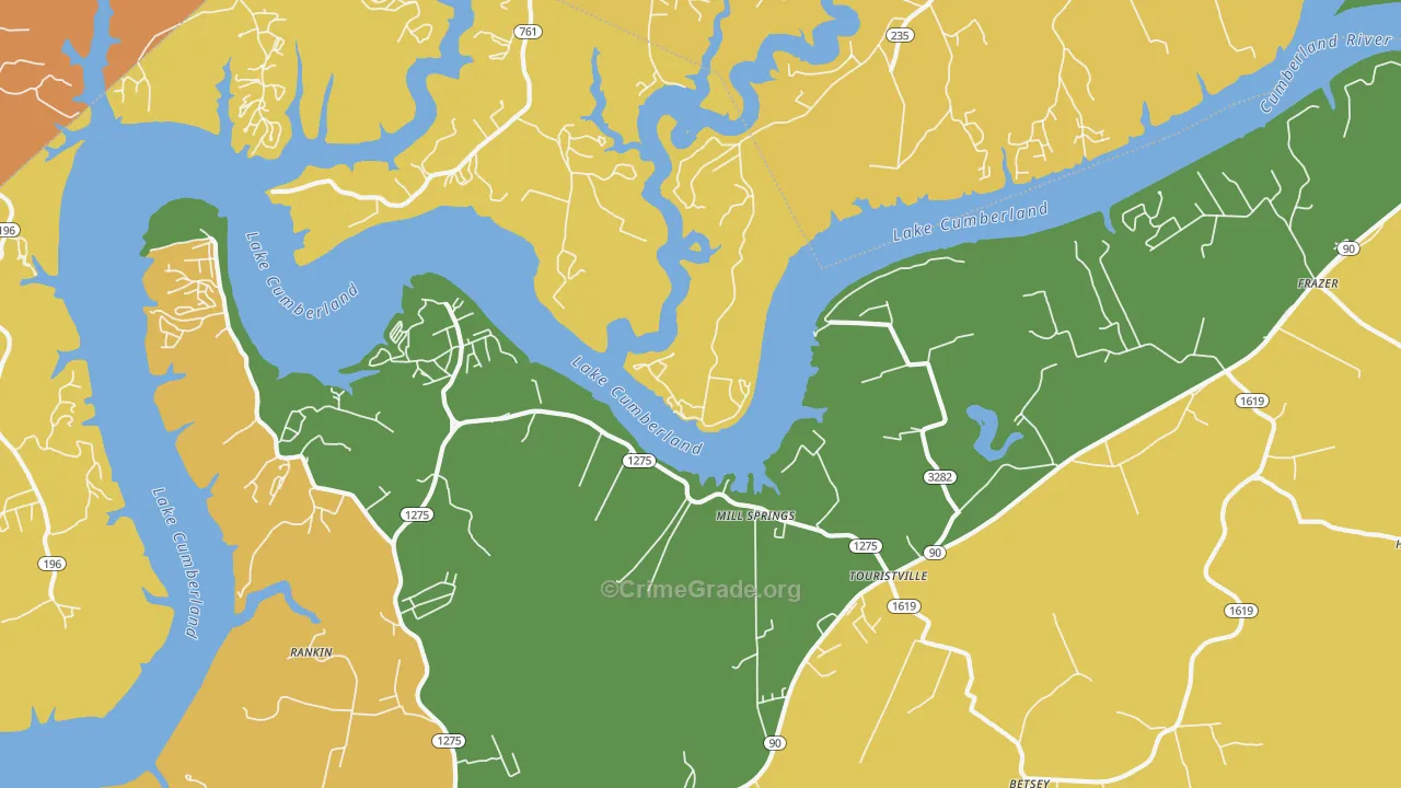 Touristville, KY Map of Drug-Related Crime Rates