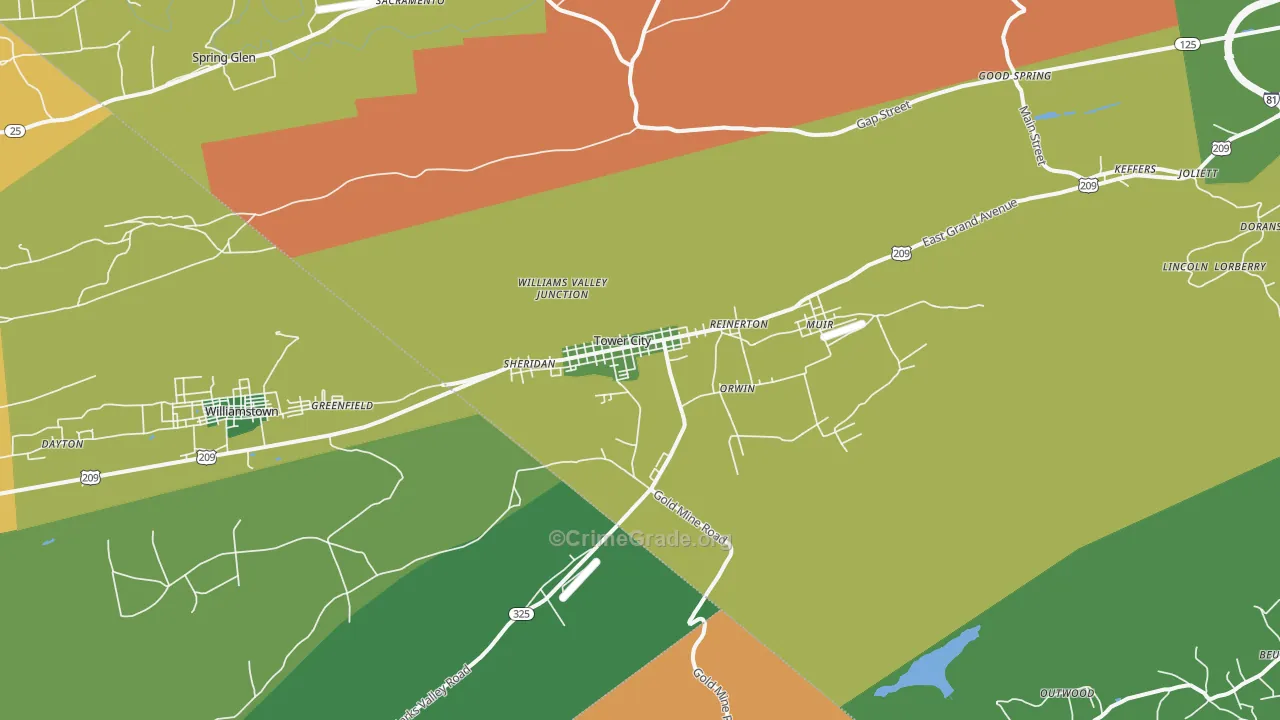 Tower City, PA Map of Drug-Related Crime Rates