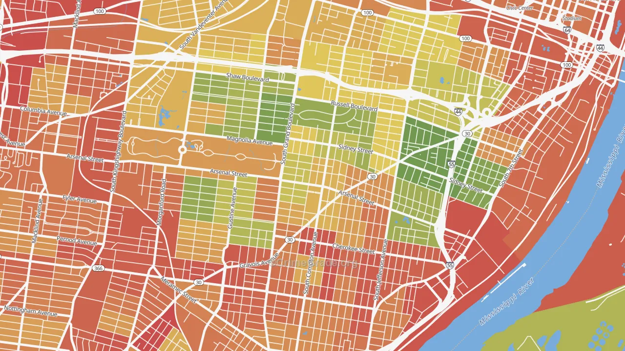 Tower Grove East, St. Louis, MO Map of Drug-Related Crime Rates