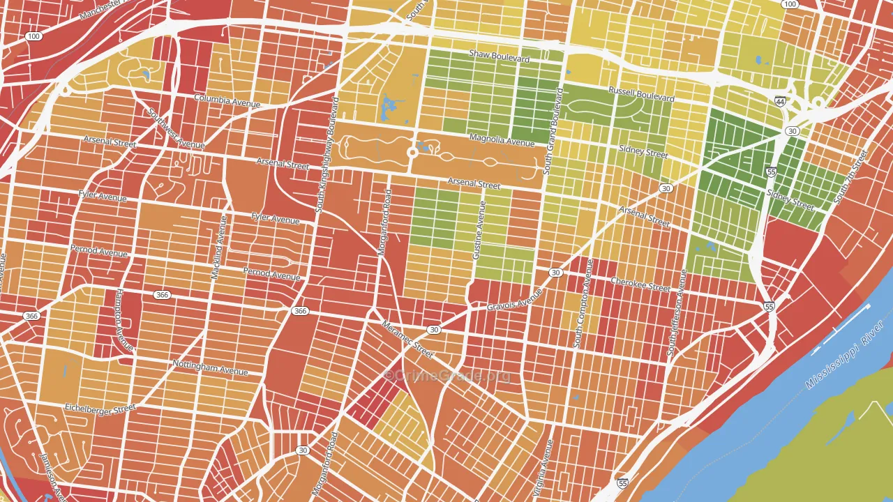 Tower Grove South, St. Louis, MO Map of Drug-Related Crime Rates