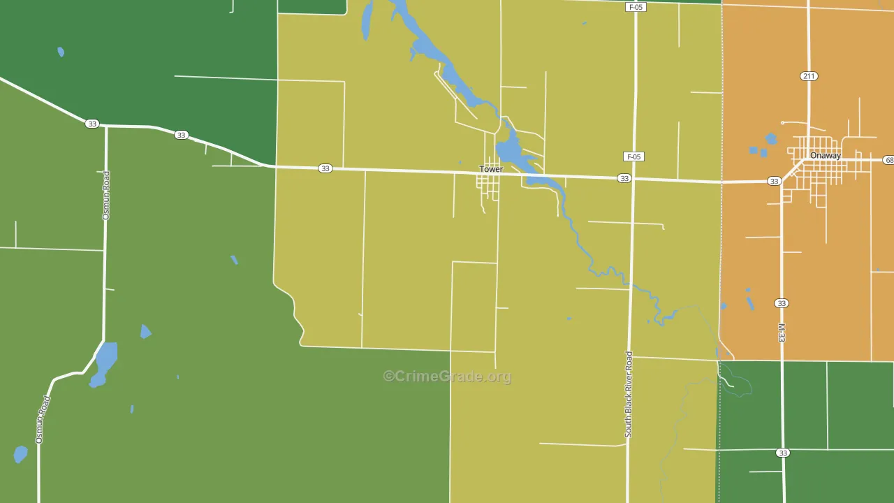Tower, MI Map of Drug-Related Crime Rates