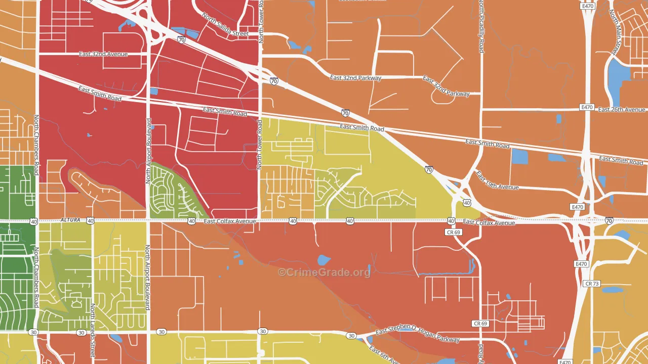Tower Triangle, Aurora, CO Map of Drug-Related Crime Rates
