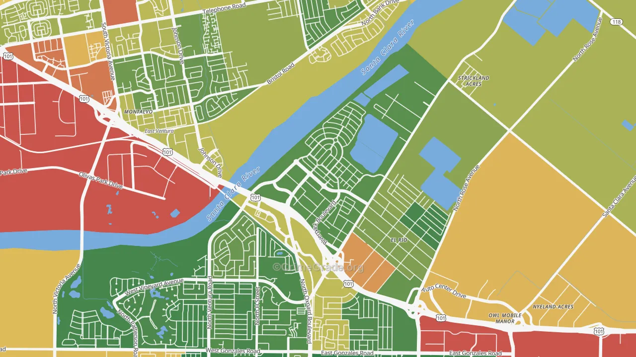 Town Center, Oxnard, CA Map of Drug-Related Crime Rates