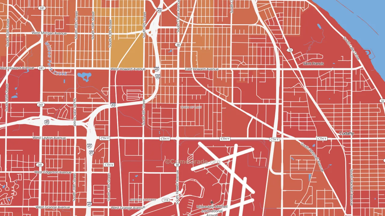 Town of Lake, Milwaukee, WI Map of Drug-Related Crime Rates