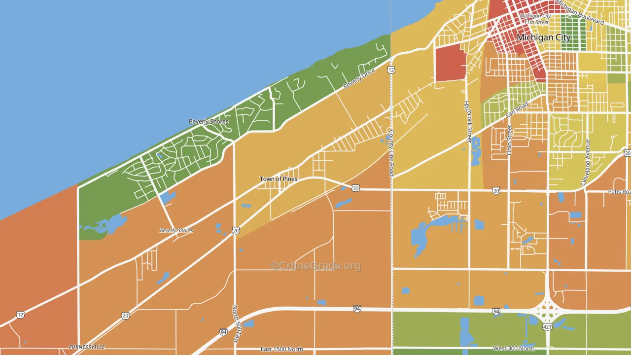 Town of Pines, IN Map of Drug-Related Crime Rates