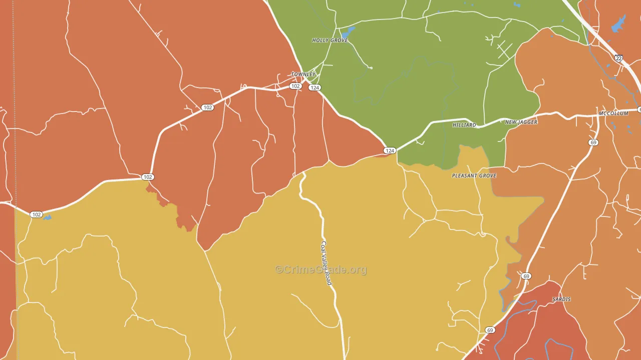 Townley, AL Map of Drug-Related Crime Rates