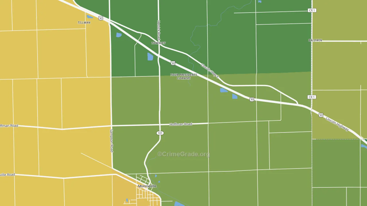 Townley, IN Map of Drug-Related Crime Rates