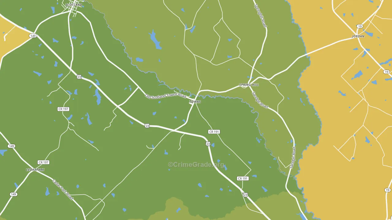 Towns, GA Map of Drug-Related Crime Rates