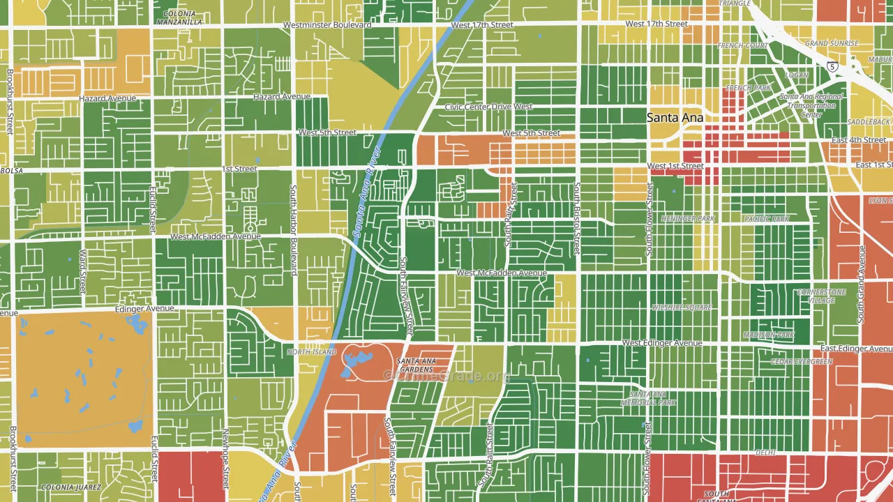 Townsend-Raitt, Santa Ana, CA Map of Drug-Related Crime Rates