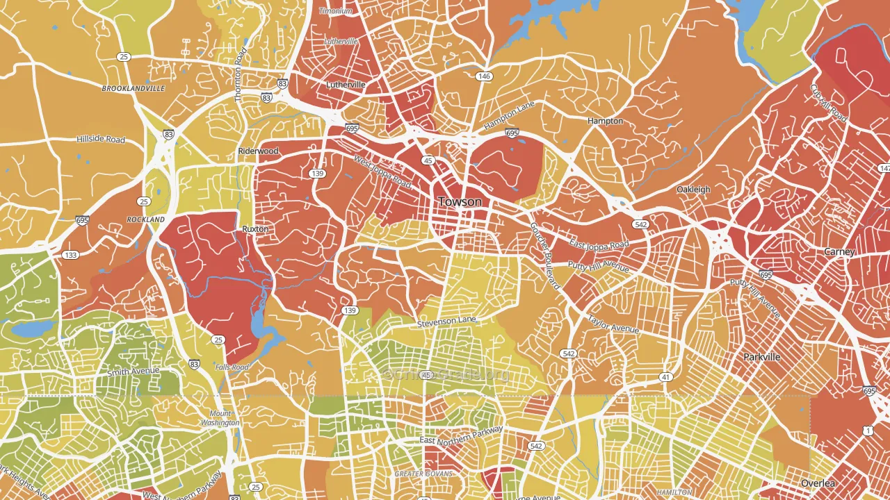 Towson, MD Map of Drug-Related Crime Rates