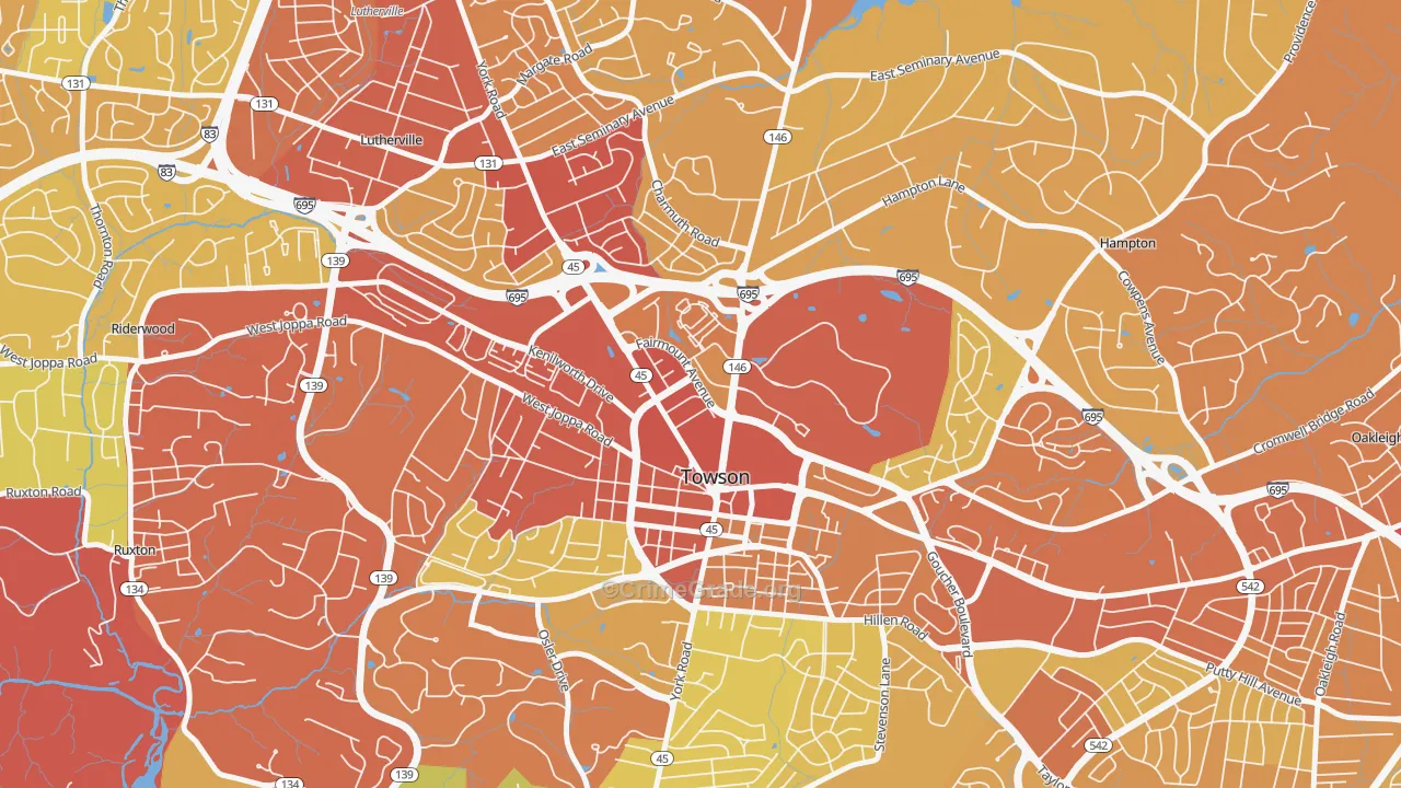Towson Park, Towson, MD Map of Drug-Related Crime Rates